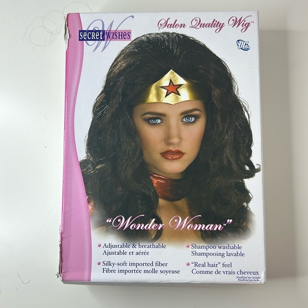 Wonder Woman Licensed Costume Wig Retro Superhero Long Black Curly Washable